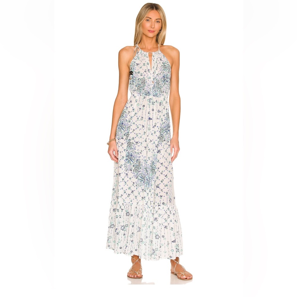 Poupette St. Barth Rachel Maxi Dress in White Aqua Grenade. Size Medium.